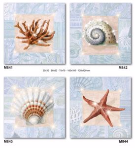 Set 4 quadri conchiglie corallo e stella marina 30x30cm stampa su tela