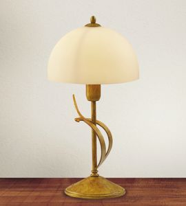 Lampada da tavolo classica ottone fiammato e vetro crema satinato