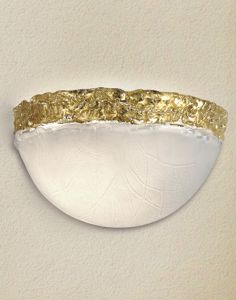 Applique lampada da parete classica vetro bianco bordo foglia oro
