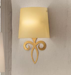 Lampada da parete classica ferro battuto oro vetro ambra