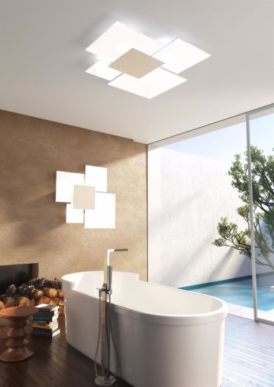 Plafoniera moderna per soggiorno quadrati vetri bianca