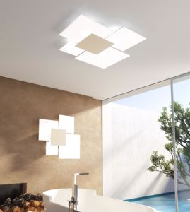 Plafoniera moderna 71cm vetri bianchi placca marrone per soggiorno