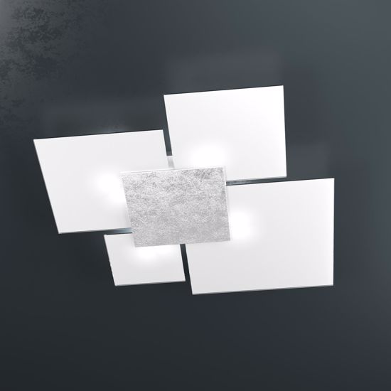 Plafoniera moderna 91cm top light shadow foglia argento vetri bianchi quadrati