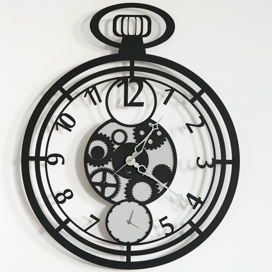 Orologio da parete soggiorno nero 44cm design ingranaggi