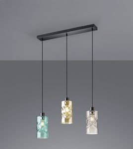 Lampadario per cucina moderna barra nera tre luci vetri colorati