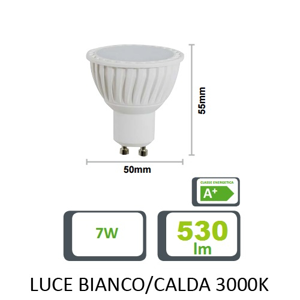 Toplight lampadina led gu10 6,5/7w 3000k 530lm bianca ottica 110 gradi