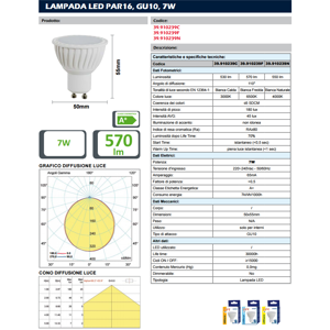 Toplight lampadina led gu10 6,5/7w 3000k 530lm bianca ottica 110 gradi