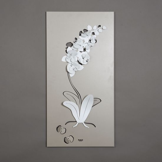 Quadro moderno orchidea verticale colori bianco sabbia