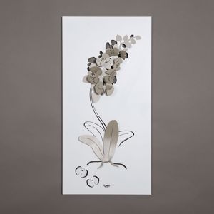 Quadro verticale moderno metallo orchidea sabbia bianco