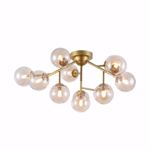 Plafoniera design elegante oro satinato sfere vetro ambra 12 luci
