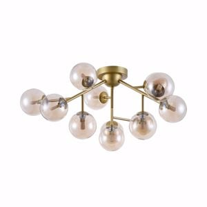 Plafoniera design elegante oro satinato sfere vetro ambra 12 luci