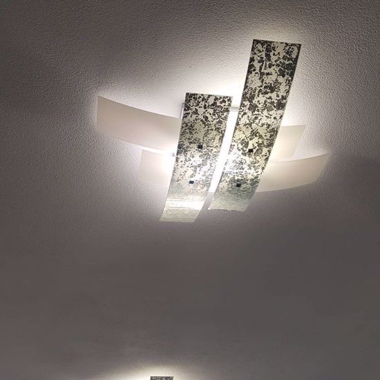 Gea luce lara 91cm plafoniera design moderna per salotto soggiorno bianco foglia argento