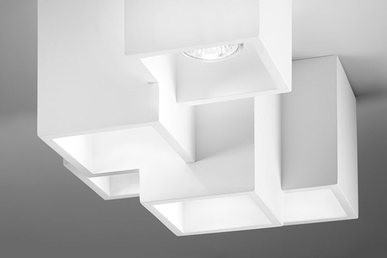 Plafoniera design moderna cubi gesso bianca pitturabile