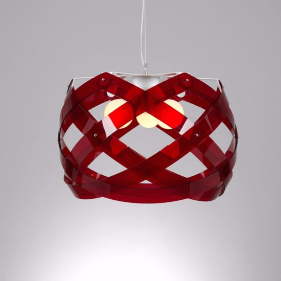 Lampadario design rosso trasparente per cucina moderna