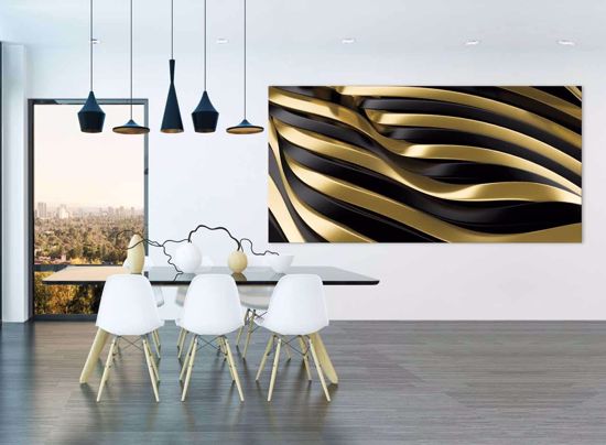 Quadro moderno effetto 3d 80x40 stampa su tela oro nero per soggiorno