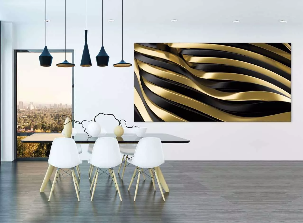 Quadro astratto moderno 140x70 oro e nero stampa su tela per