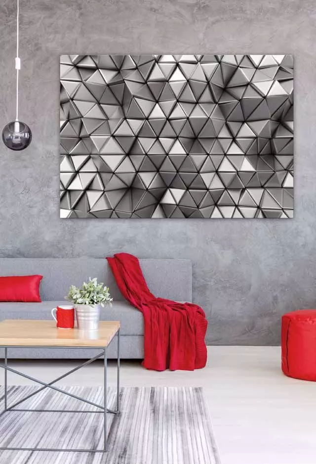 Quadro astratto moderno effetto 3d 100x70cm triangoli cromati per