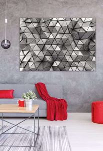 Quadro astratto moderno effetto 3d 100x70cm triangoli cromati per soggiorno