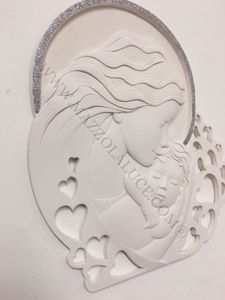 Quadretto capezzale 31x29 bianco cuore maternita profilo glitterato