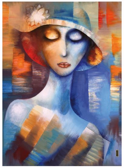 Quadro moderno figura astratta 70x100cm donna con cappello