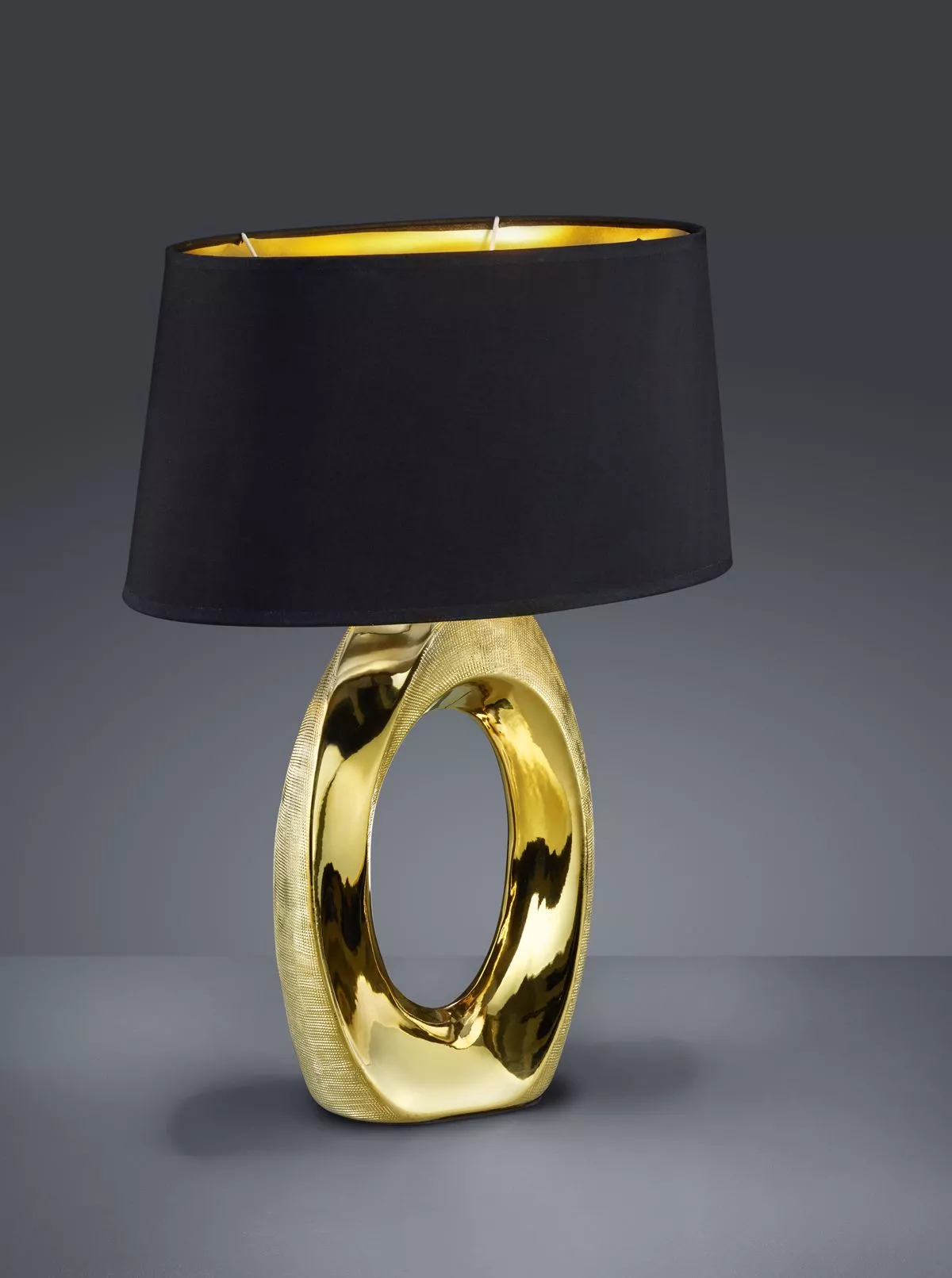 Lampada da tavolo ceramica oro lucido paralume nero - 58F5