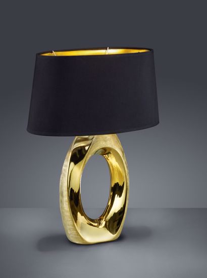 Lampada da tavolo ceramica oro lucido paralume nero
