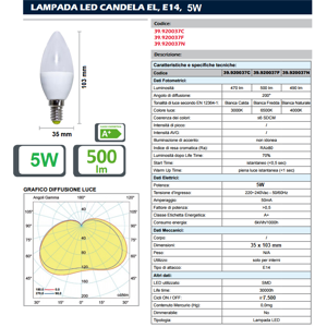 Life electronics lampadina led e14 5,5w 3000k candela