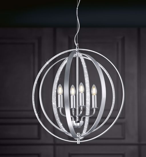 Lampada sfera a sospensione cromo con cristalli per soggiorno contemporaneo
