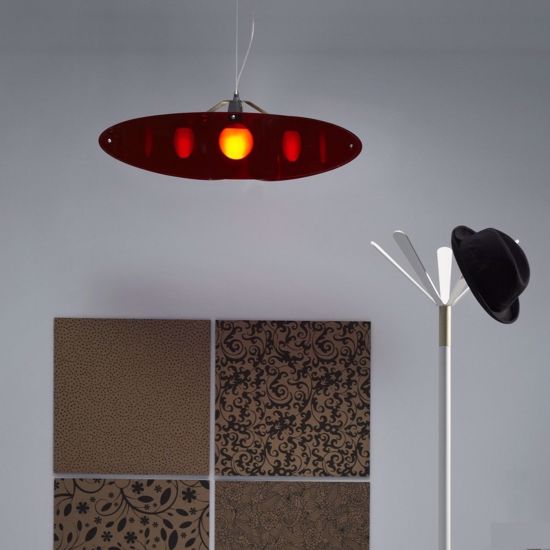 Lampadario grande design moderno da soggiorno rosso trasparente
