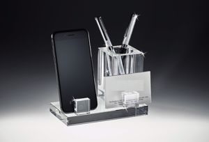 Set desk scrivania elegante di cristallo porta penne e cellulare bigliettini