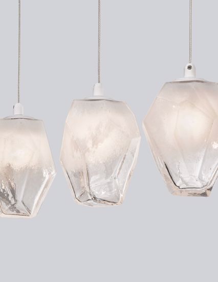 Lampadario 5 luci pendenti per tavolo vetri design moderni effetto ghiaccio
