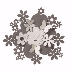 Orologio da parete metallo colore tortora avorio fiori farfalle