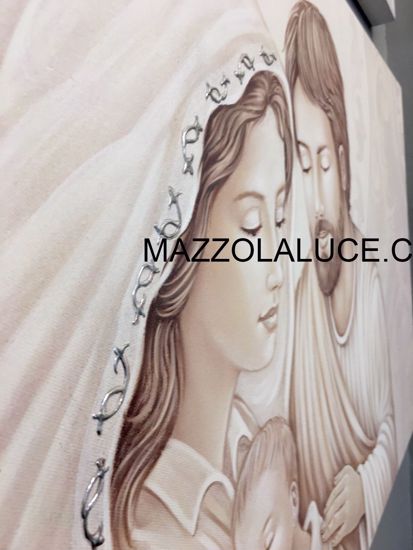 Quadro capoletto sacra famiglia 120x60 capezzale tela decorata a mano
