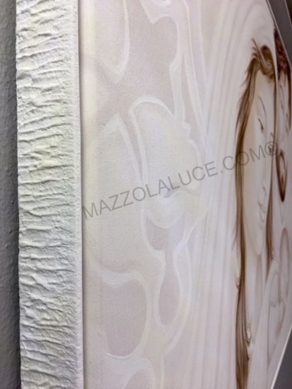 Capoletto classico capezzale sacra famiglia 122x72 dipinto su tela cornice bianca