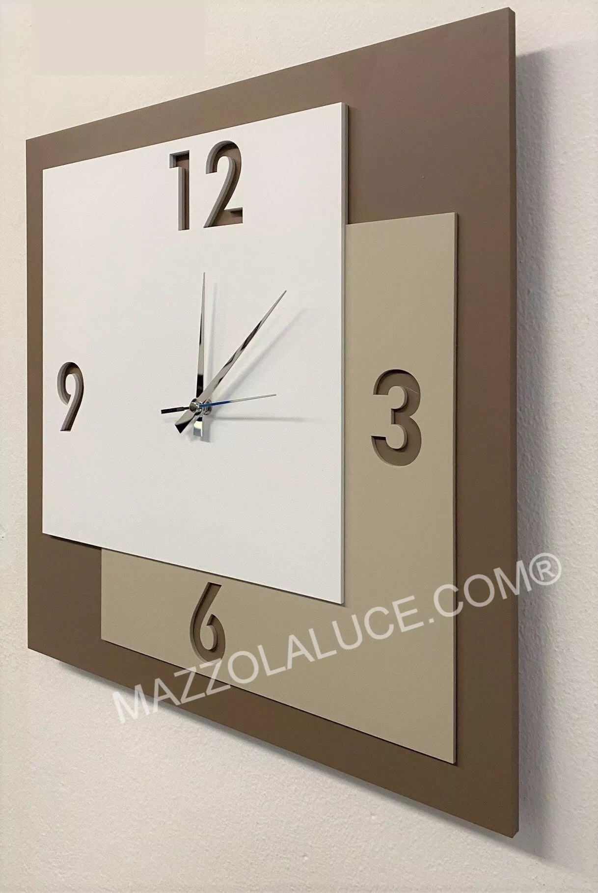 Orologio da parete moderno quadrato legno nocciola tortora - 5E77