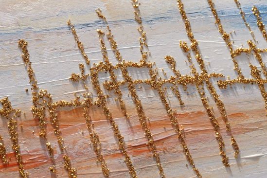 Quadro raffinato astratto moderno 65x65 tela dipinta cornice legno oro