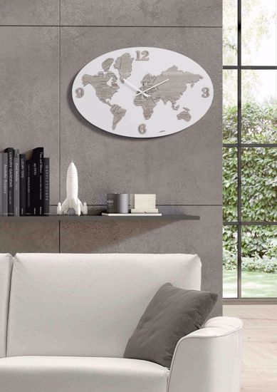 Orologio da parete planisfero moderno ovale mappamondo legno