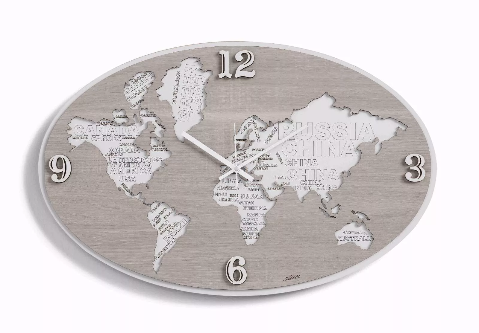 Orologio da parete planisfero mappa del mondo ovale moderno 70x45 - 468A
