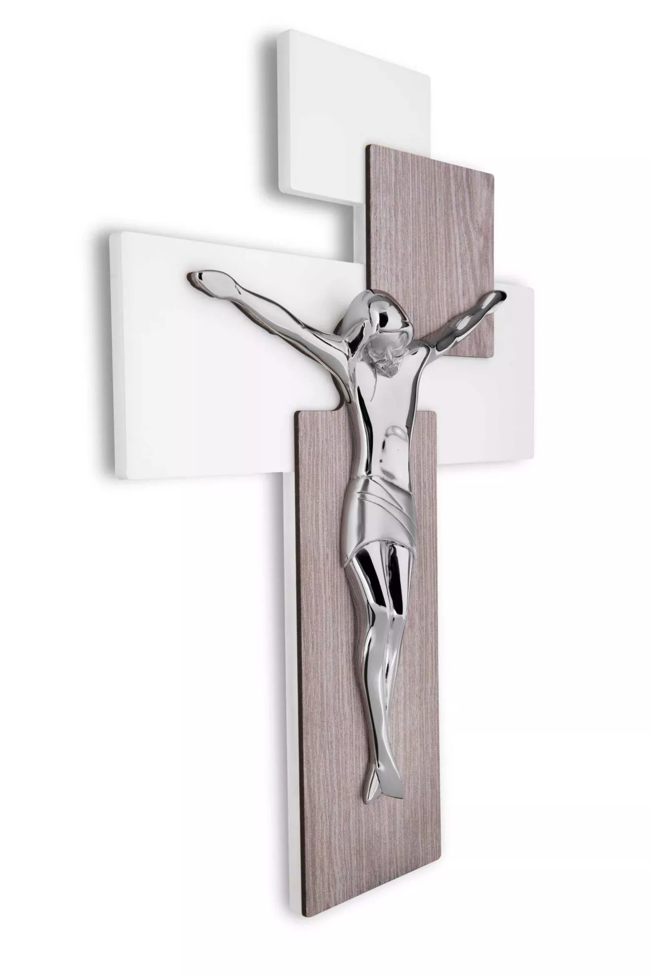 Cristo Argentato Crocifisso da Parete in Legno Naturale 27 X 12,2 X 3,8 con Base Removibile Prodotto in Umbria Italy 58.5 X 26.5 X 11