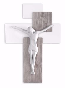 Crocifisso da parete 27x19 moderno croce rovere cristo bianco