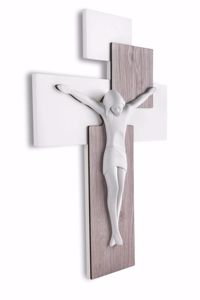 Crocifisso da parete 27x19 moderno croce rovere cristo bianco