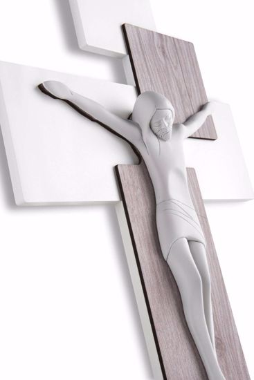 Crocifisso da parete 27x19 moderno croce rovere cristo bianco