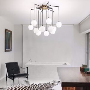 Ideal lux rhapsody sp12 lampadario moderno nero oro sfere vetro bianche per salotto