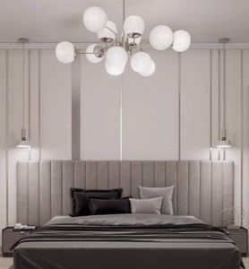 Lampadario per soggiorno moderno 8 luci sfere vetro bianco struttura nichel