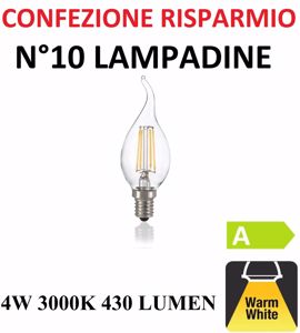 Confezione n10 lampadine e14 led 4w 3000k trasparente