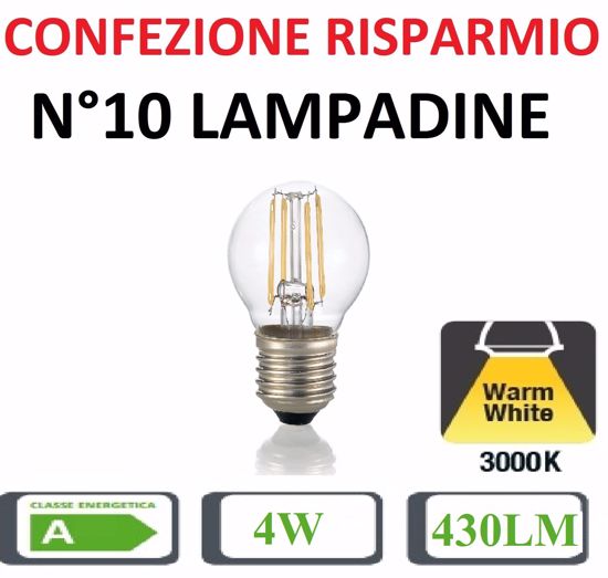 Confezione risparmio n10 lampadine led e27 4w 3000k 430lm sfera piccola trasparente