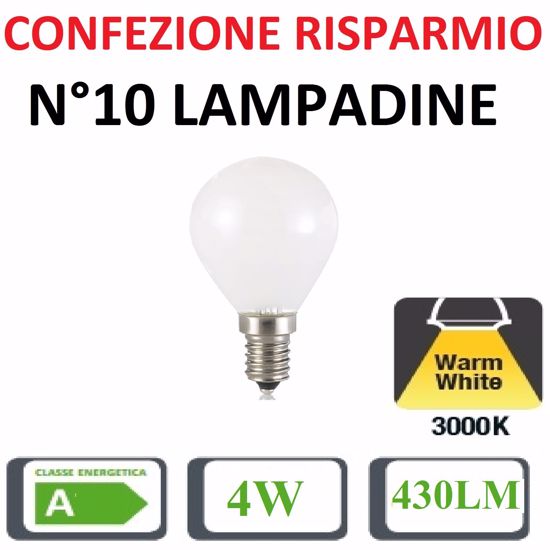 Confezione risparmio n10 lampadine e14 led 4w 3000k 430lm sfera bianca
