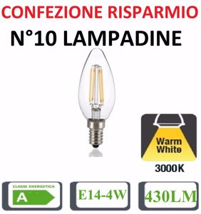 Confezione risparmio 10 lampadine e14 led 4w 3000k 430lm oliva trasparente promozione