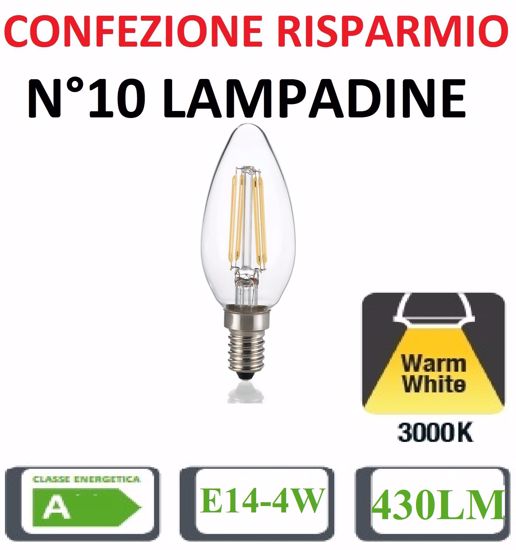 Confezione n10 lampadine e14 led 4w 3000k 430lm oliva trasparente