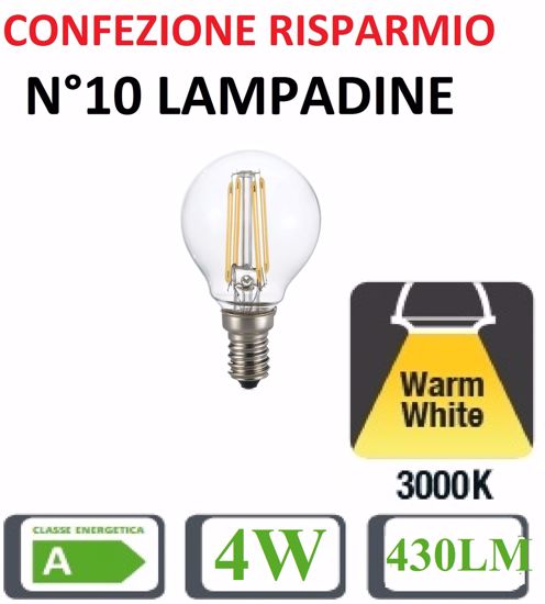 Confezione n10 lampadine e14 led 4w 3000k 430lm sfera